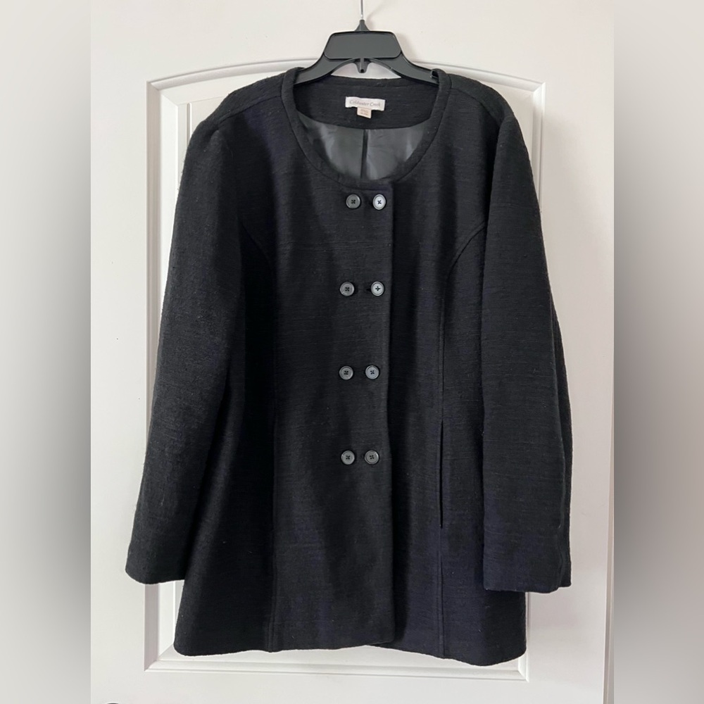 Coldwater Creek Size XL (18) Black Double Breasted Wool Coat Peacoat‎ Jacket